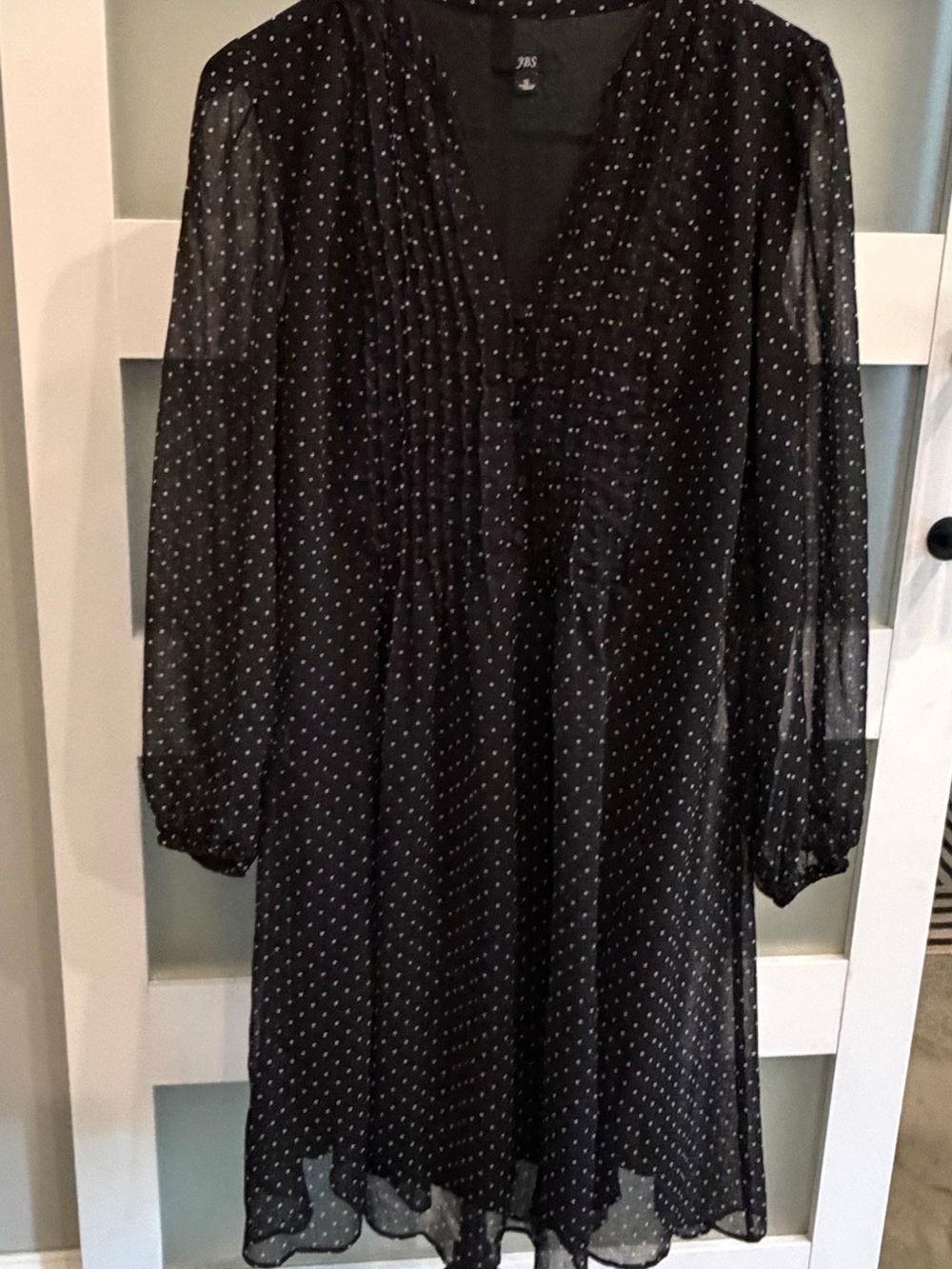 J.B.S. Black Dress with White Polka Dots — Long Sleeve Sheer Style